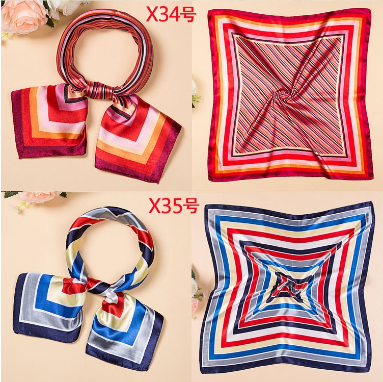 Small silk scarf Spring and autumn imitation silk scarf small square silk scarf female Korean version of professional stewardess