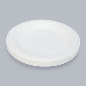 7 " white custom bamboo pulp bagasse environmental degradable plate oil and water proof