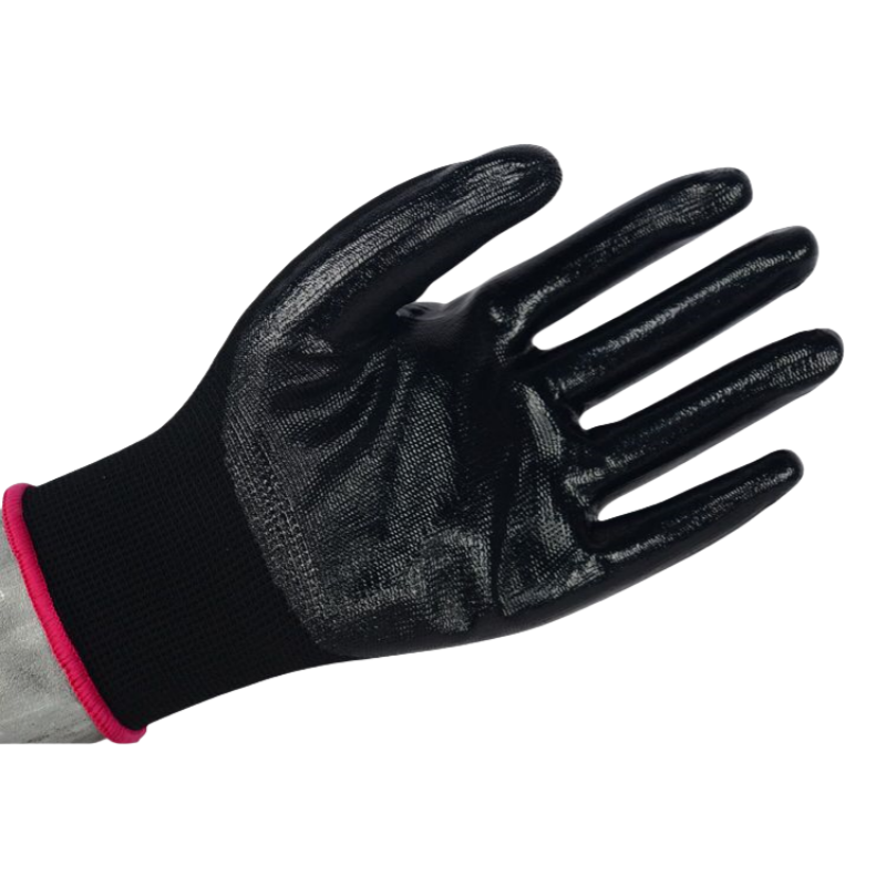 Black nitrile coated outdoor site mine logistics transport wear-resistant, non-slip breathable safety gloves