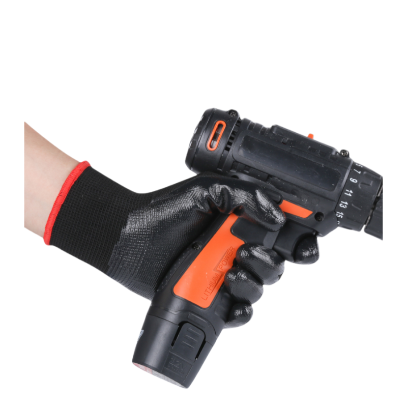 Black nitrile coated outdoor site mine logistics transport wear-resistant, non-slip breathable safety gloves