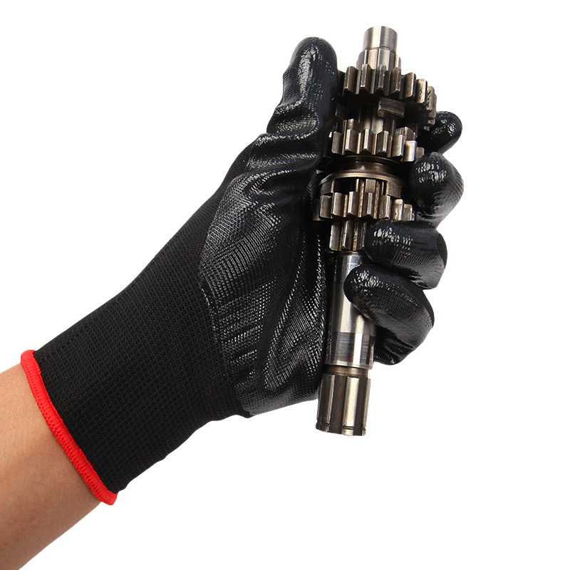 Black nitrile coated outdoor site mine logistics transport wear-resistant, non-slip breathable safety gloves