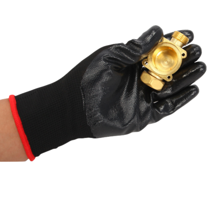 Black nitrile coated outdoor site mine logistics transport wear-resistant, non-slip breathable safety gloves