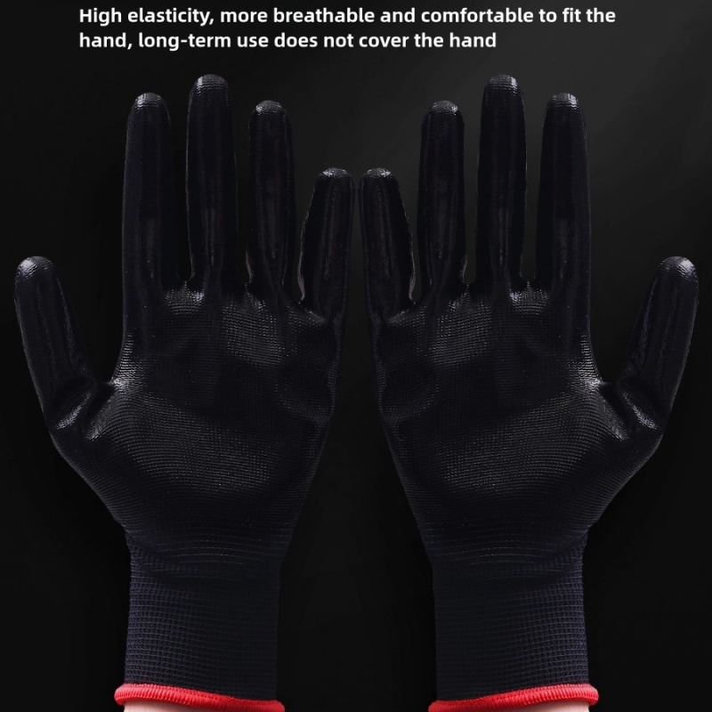 Black nitrile coated outdoor site mine logistics transport wear-resistant, non-slip breathable safety gloves