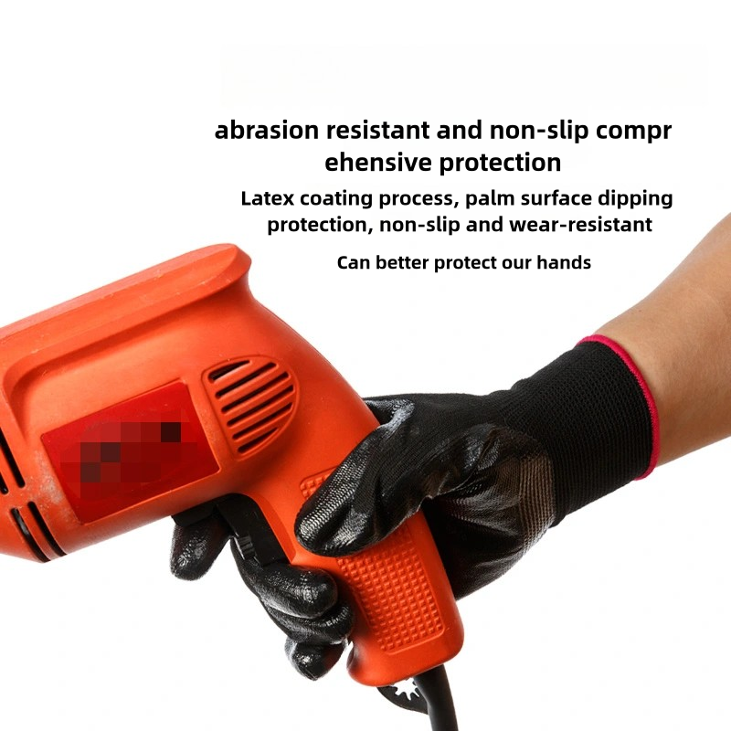 Black nitrile coated outdoor site mine logistics transport wear-resistant, non-slip breathable safety gloves