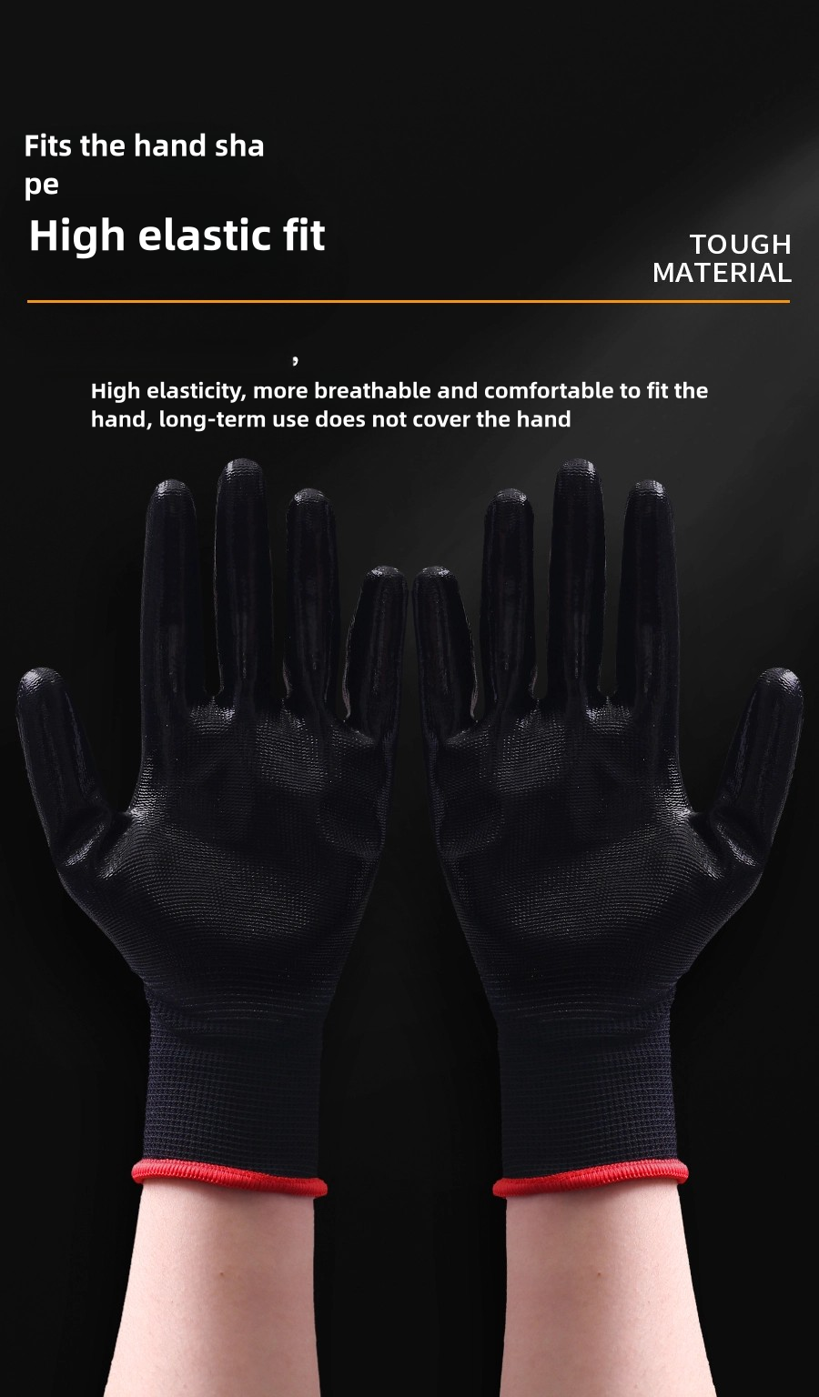 Black nitrile coated outdoor site mine logistics transport wear-resistant, non-slip breathable safety gloves