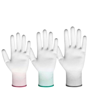 Thin white nylon PU coated palm impregnated rubber wear resistant breathable electronic factory protective gloves