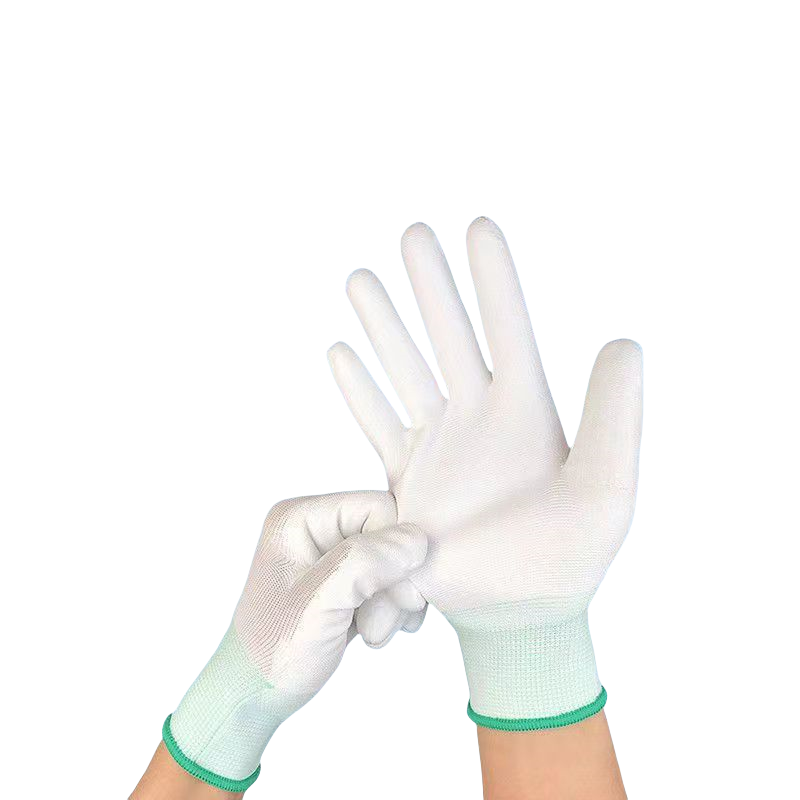 Thin white nylon PU coated palm impregnated rubber wear resistant breathable electronic factory protective gloves