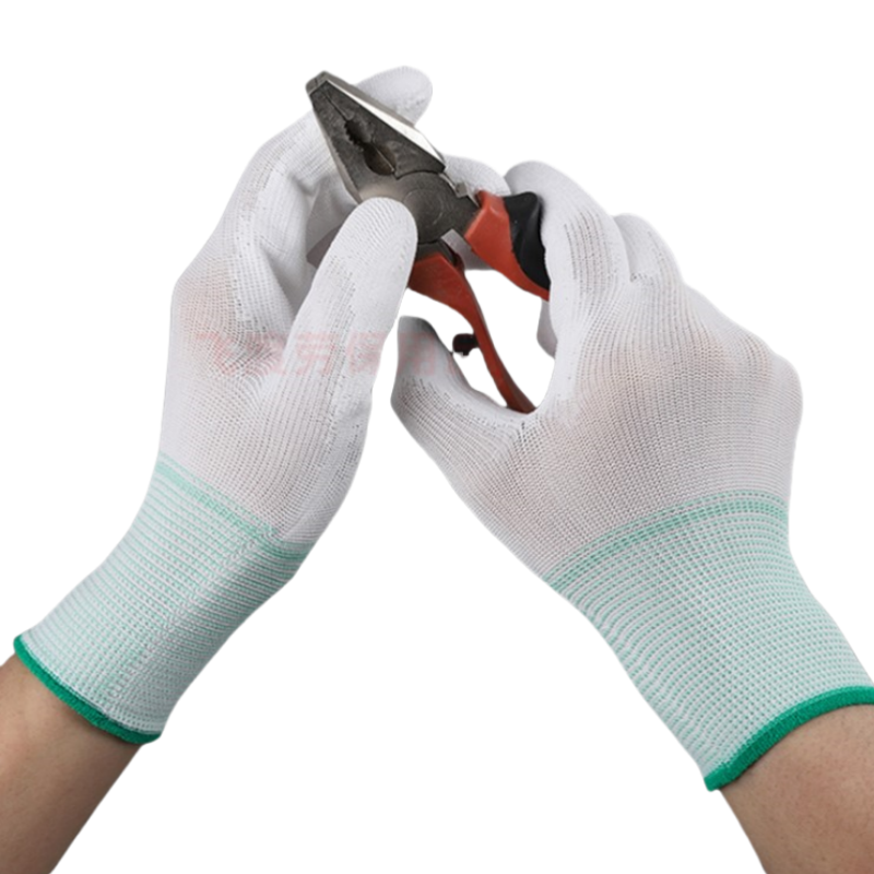 Thin white nylon PU coated palm impregnated rubber wear resistant breathable electronic factory protective gloves