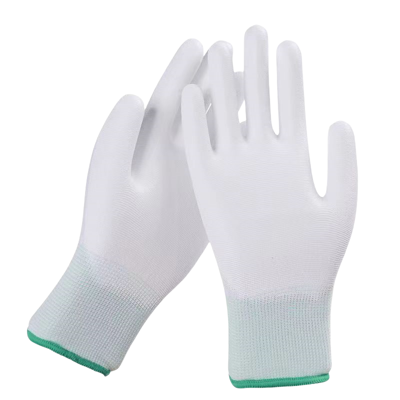 Thin white nylon PU coated palm impregnated rubber wear resistant breathable electronic factory protective gloves