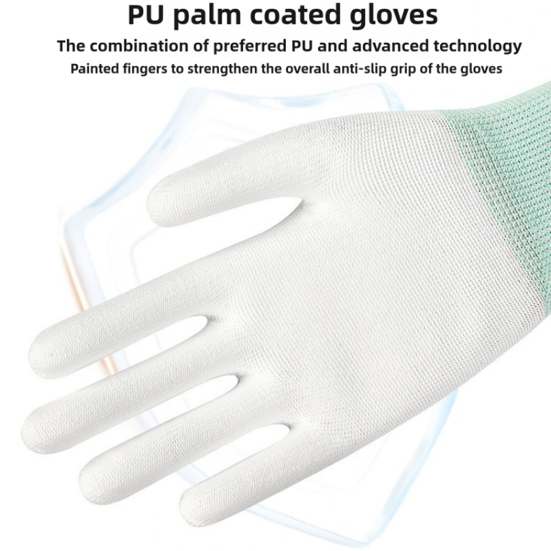 Thin white nylon PU coated palm impregnated rubber wear resistant breathable electronic factory protective gloves