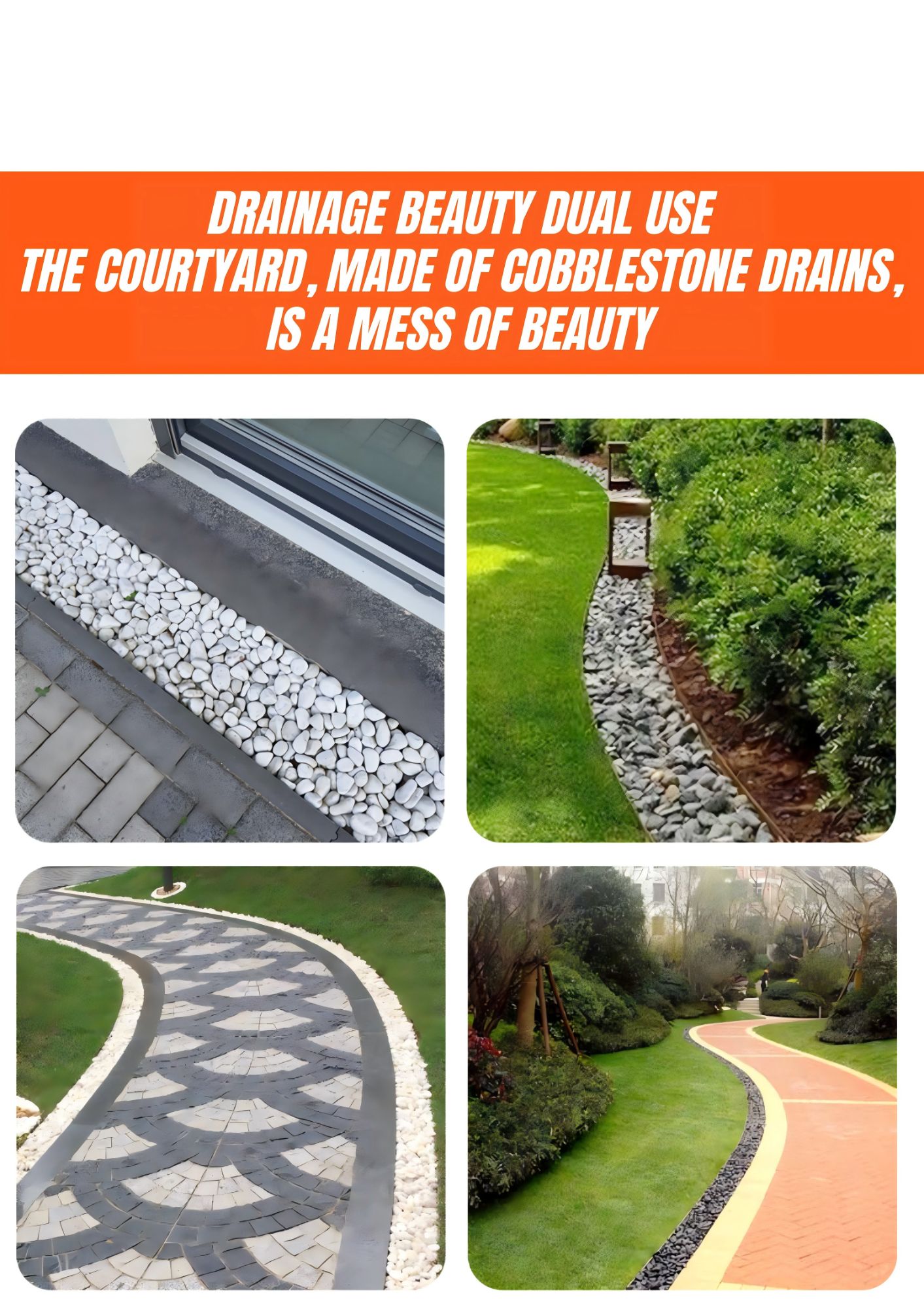 Garden goose soft stone drain sink Garden resin gutter U-shaped groove Stainless steel linear cover plate