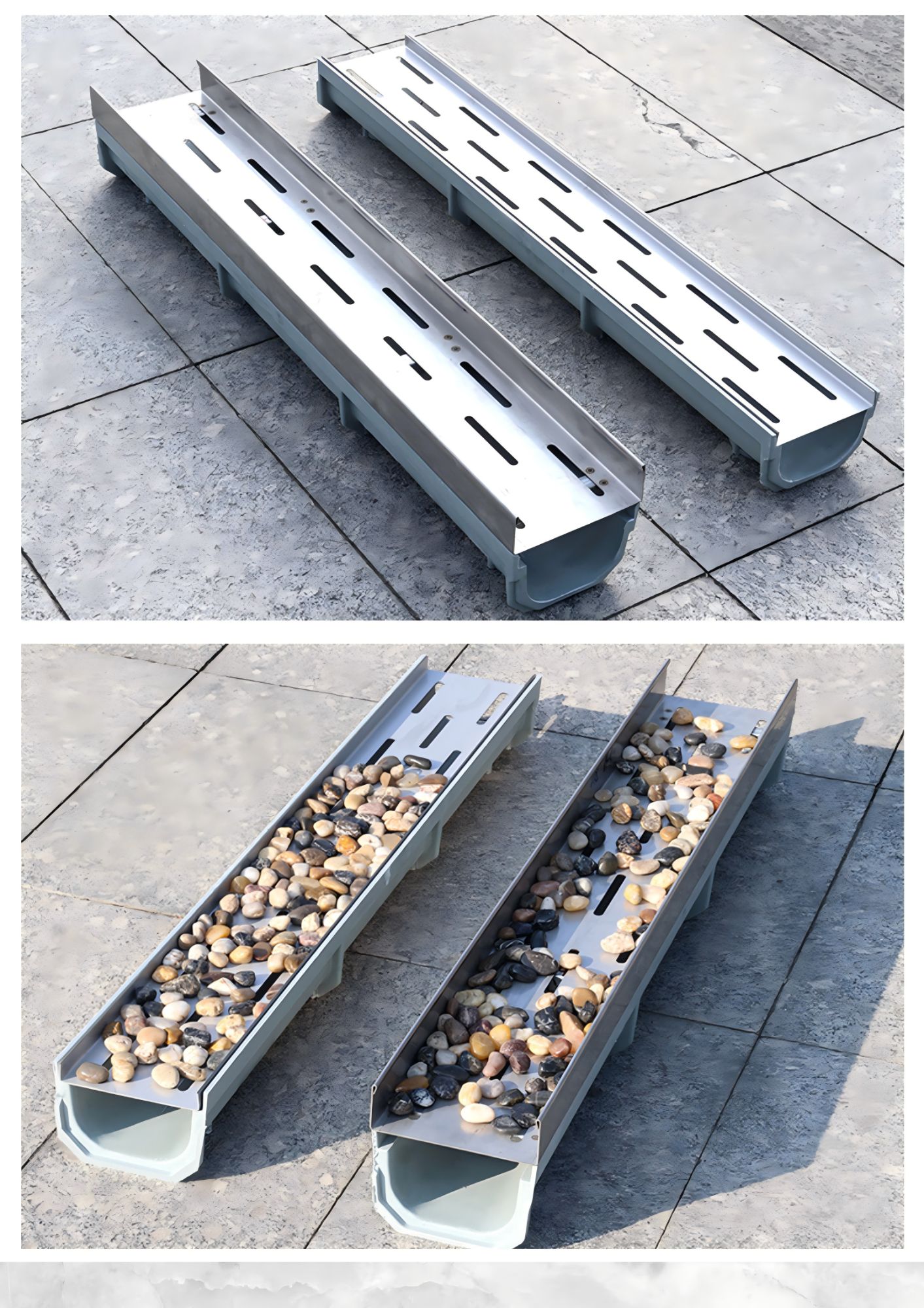 Garden goose soft stone drain sink Garden resin gutter U-shaped groove Stainless steel linear cover plate