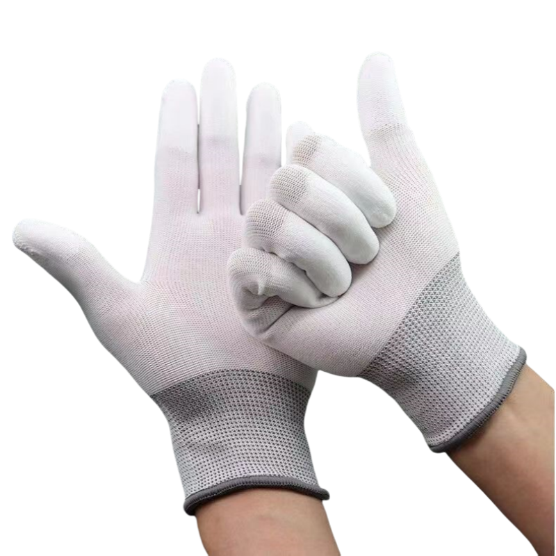 Thin nylon PU coated finger anti-slip wear breathable screw electronic workshop safety protection labor protection gloves