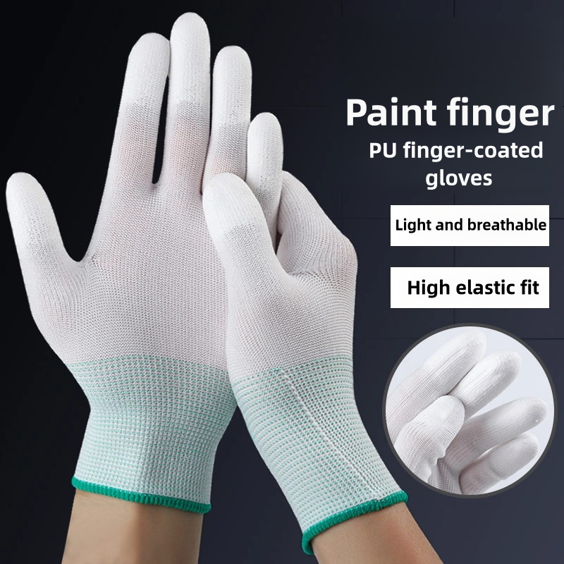 Thin nylon PU coated finger anti-slip wear breathable screw electronic workshop safety protection labor protection gloves