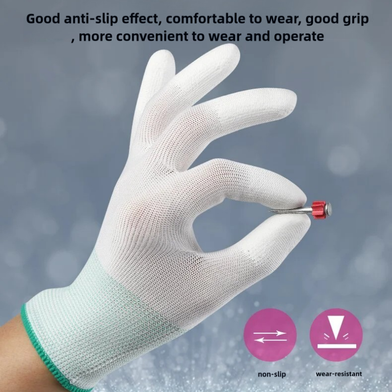 Thin nylon PU coated finger anti-slip wear breathable screw electronic workshop safety protection labor protection gloves