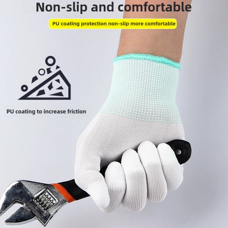 Thin nylon PU coated finger anti-slip wear breathable screw electronic workshop safety protection labor protection gloves