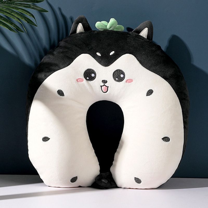 Hot Sales Cute Dog Husky Custom Green Dual-use 2 in 1 neck Pillow For Travel