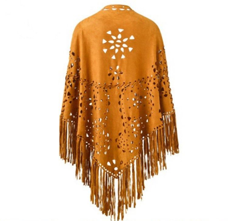 Niche shawls Personality Suede cape Cape hollowed-out tassel scarf Ladies gift premium sense