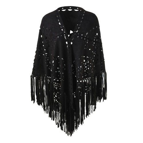 Niche shawls Personality Suede cape Cape hollowed-out tassel scarf Ladies gift premium sense