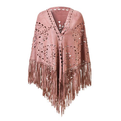 Niche shawls Personality Suede cape Cape hollowed-out tassel scarf Ladies gift premium sense