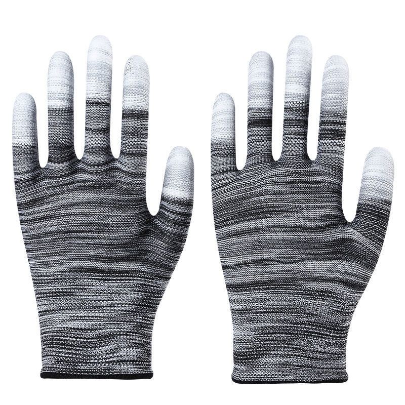 Thin striped nylon PU coated wear-resistant breathable screw safety protection labor protection gloves for electronic workshop