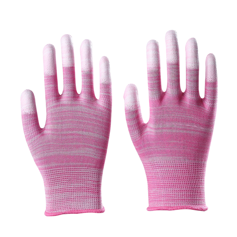 Thin striped nylon PU coated wear-resistant breathable screw safety protection labor protection gloves for electronic workshop