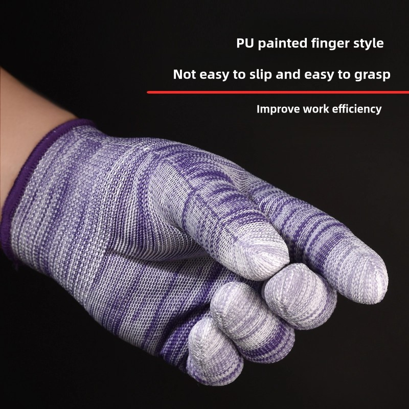 Thin striped nylon PU coated wear-resistant breathable screw safety protection labor protection gloves for electronic workshop