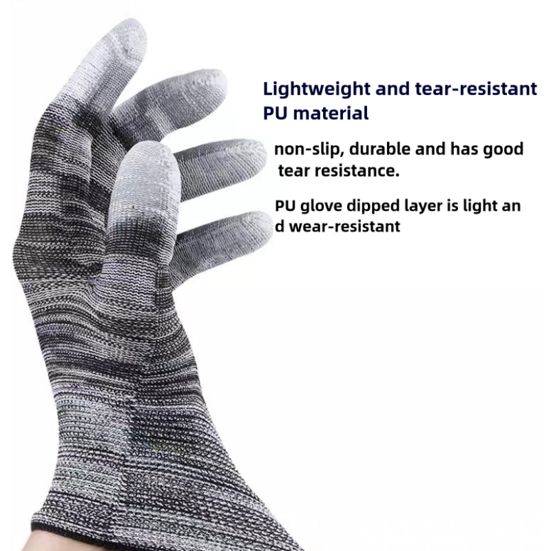 Thin striped nylon PU coated wear-resistant breathable screw safety protection labor protection gloves for electronic workshop