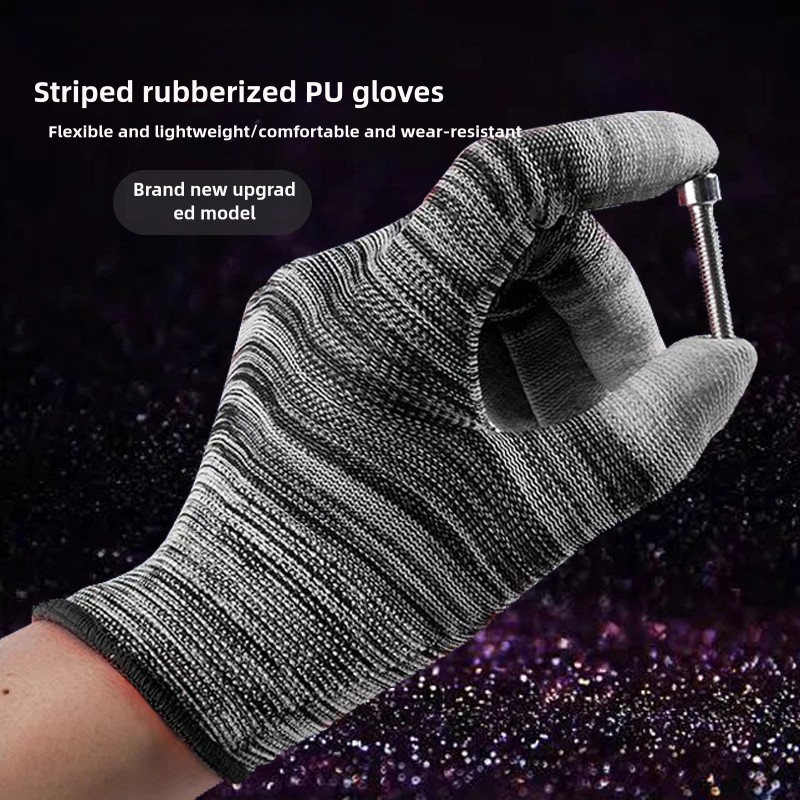 Thin striped nylon PU coated wear-resistant breathable screw safety protection labor protection gloves for electronic workshop