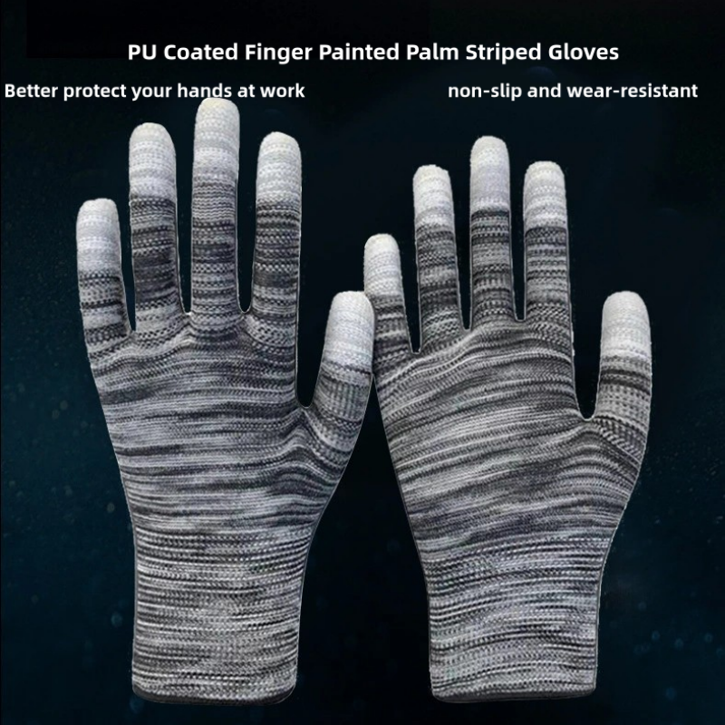 Thin striped nylon PU coated wear-resistant breathable screw safety protection labor protection gloves for electronic workshop