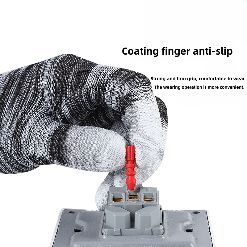 Thin striped nylon PU coated wear-resistant breathable screw safety protection labor protection gloves for electronic workshop