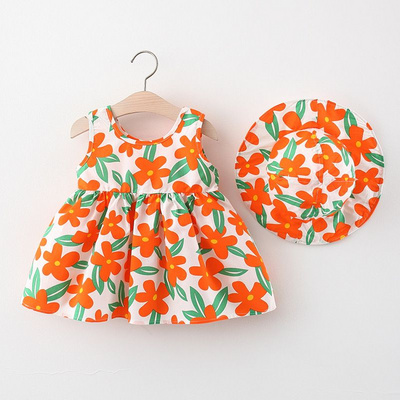 Cute Girls' Floral Print Dress with Matching Hat Adorable, Soft Summer and Spring Outfit for Outdoor Adventures