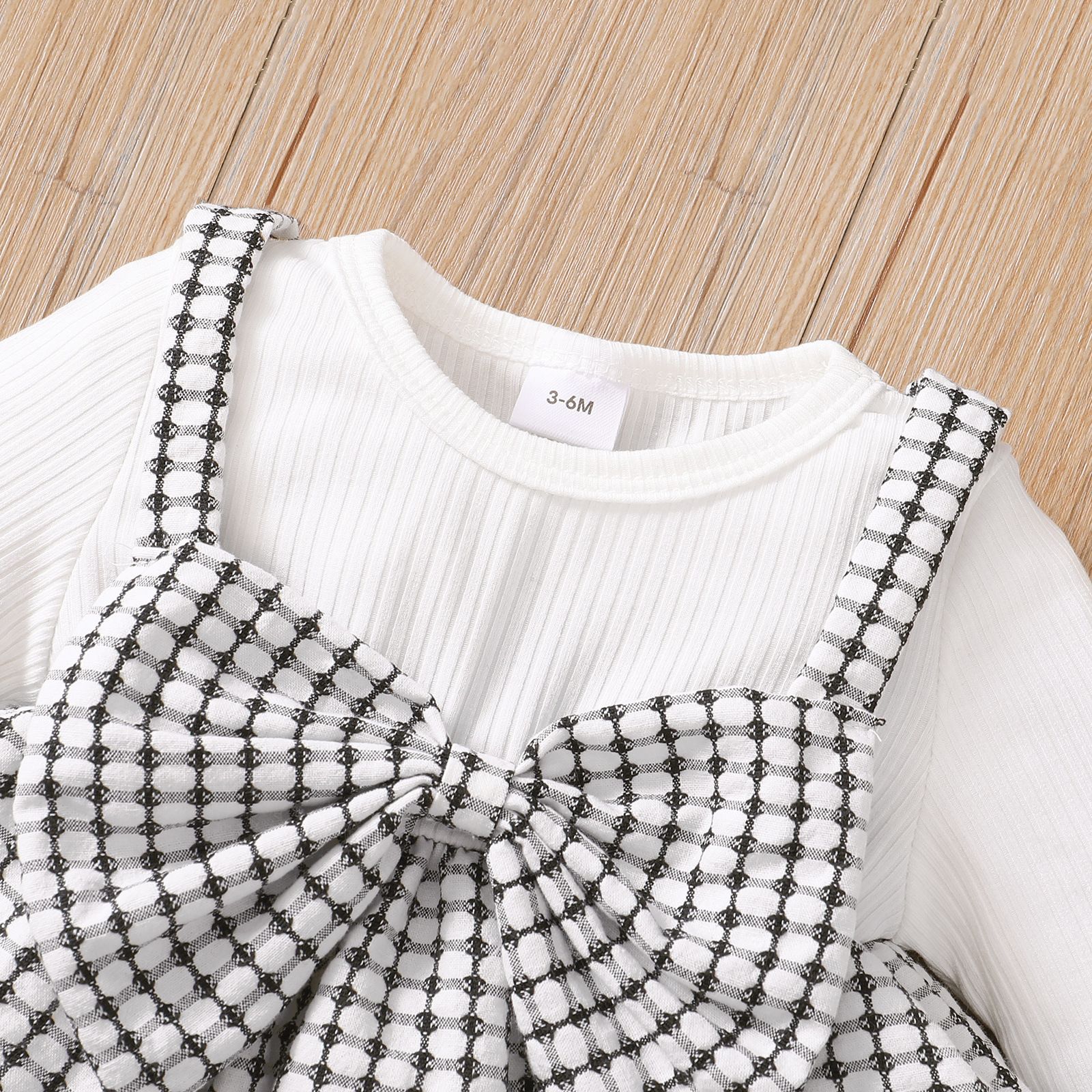 Baby Girl Plaid Long Suspender Big Bow + Casual Plaid Trousers Three-Piece Set In Stock