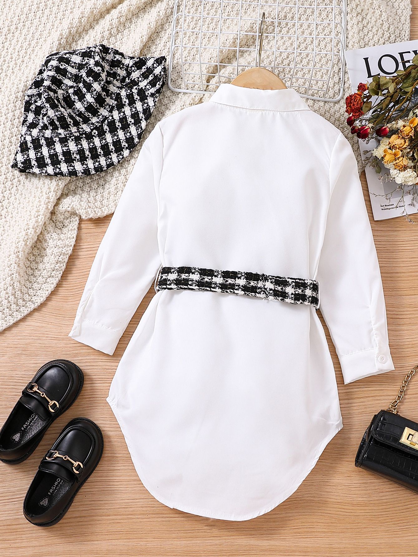 Children's Clothes Autumn New Girls Fashion Long Shirt Dress With Belt