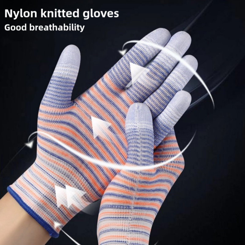 Thin zebra-print PU nylon coating refers to wear-resistant anti-slip workshop packing work breathable work protective gloves