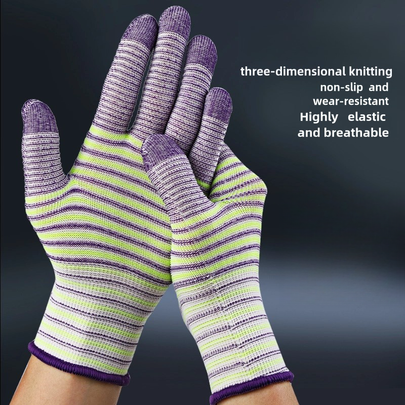 Thin knit zebra-print nylon wear-resistant anti-slip workshop packing work dust-free breathable protective work gloves