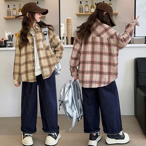 Girls' Plaid Button-Up Shirt - Long Sleeve Casual Top for Kids - Trendy and Comfortable Fall Fashion