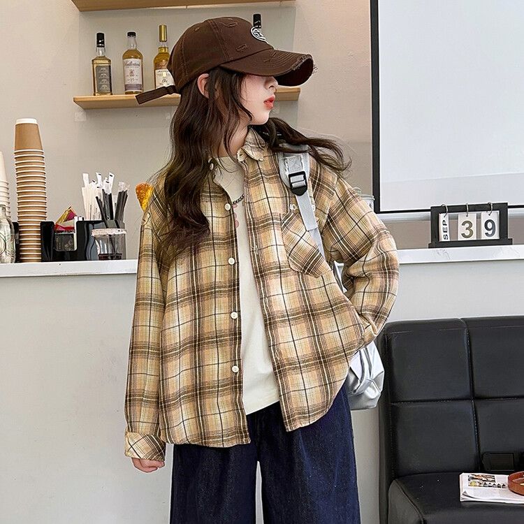 Girls' Plaid Button-Up Shirt - Long Sleeve Casual Top for Kids - Trendy and Comfortable Fall Fashion