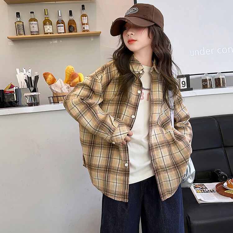 Girls' Plaid Button-Up Shirt - Long Sleeve Casual Top for Kids - Trendy and Comfortable Fall Fashion