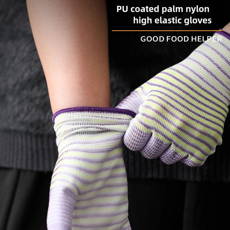 Thin PU zebra-print impregnated rubber coated palm comfortable packing handling electronics factory work protection gloves