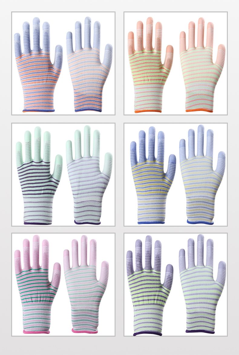 Thin PU zebra-print impregnated rubber coated palm comfortable packing handling electronics factory work protection gloves