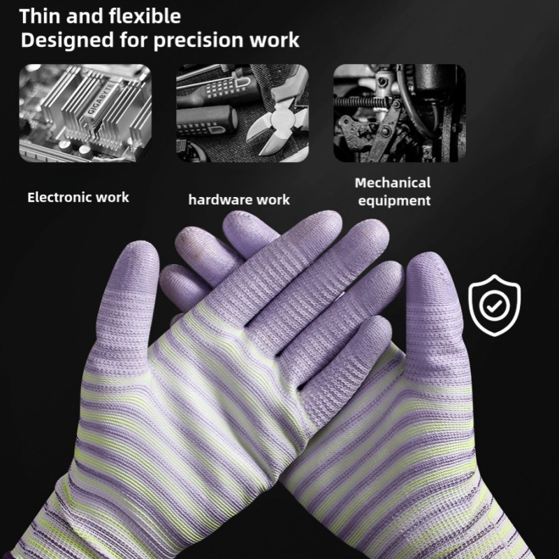 Thin PU zebra-print impregnated rubber coated palm comfortable packing handling electronics factory work protection gloves