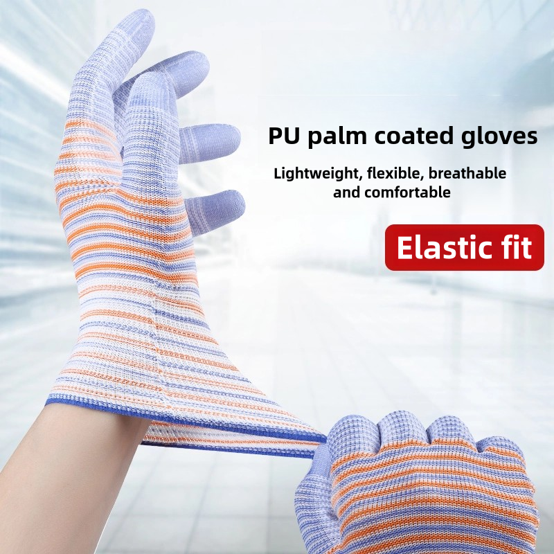 Thin PU zebra-print impregnated rubber coated palm comfortable packing handling electronics factory work protection gloves