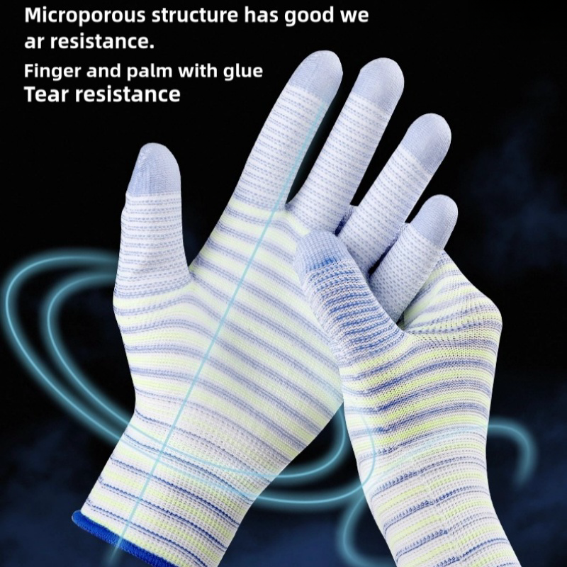 Thin PU zebra-print impregnated rubber coated palm comfortable packing handling electronics factory work protection gloves