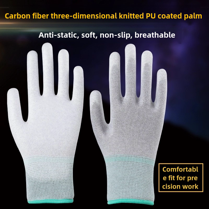 Carbon fiber gloves coated palm wear resistant light breathable electronics factory work professional anti-static work gloves