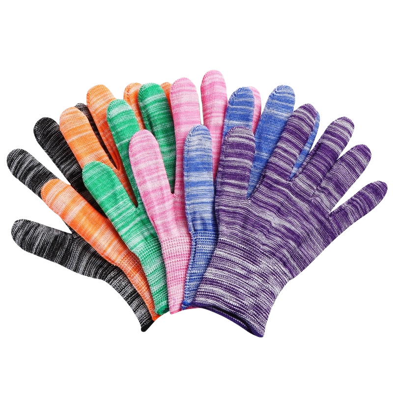 Ultra-thin color striped elastic polyester line breathable, non-slip and dust-free work sunscreen labor protection work gloves