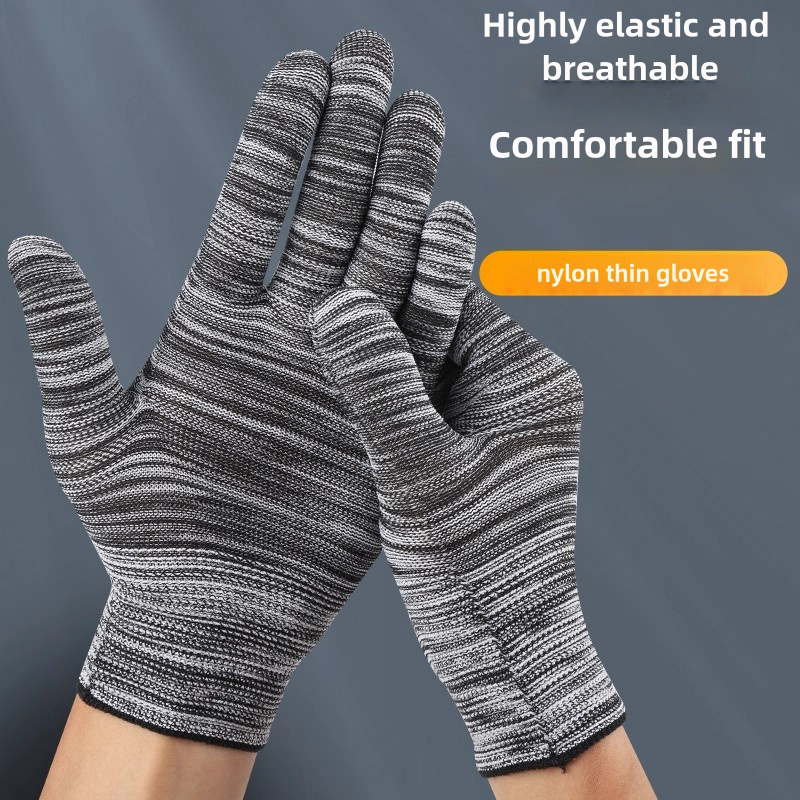 Ultra-thin color striped elastic polyester line breathable, non-slip and dust-free work sunscreen labor protection work gloves