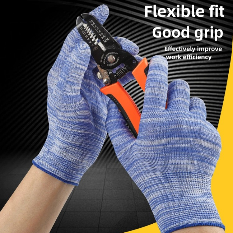 Ultra-thin color striped elastic polyester line breathable, non-slip and dust-free work sunscreen labor protection work gloves