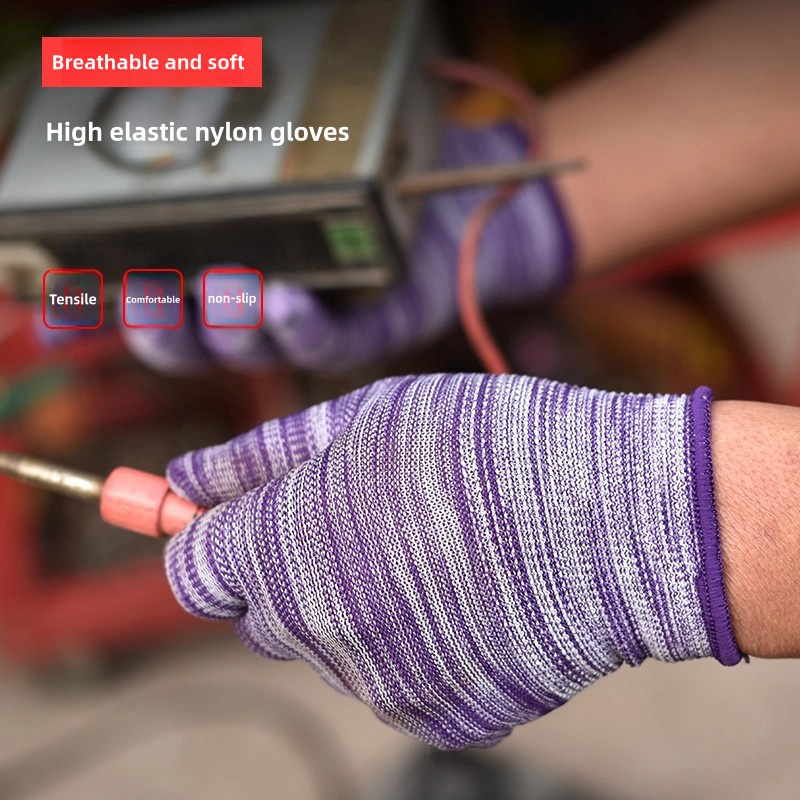 Ultra-thin color striped elastic polyester line breathable, non-slip and dust-free work sunscreen labor protection work gloves