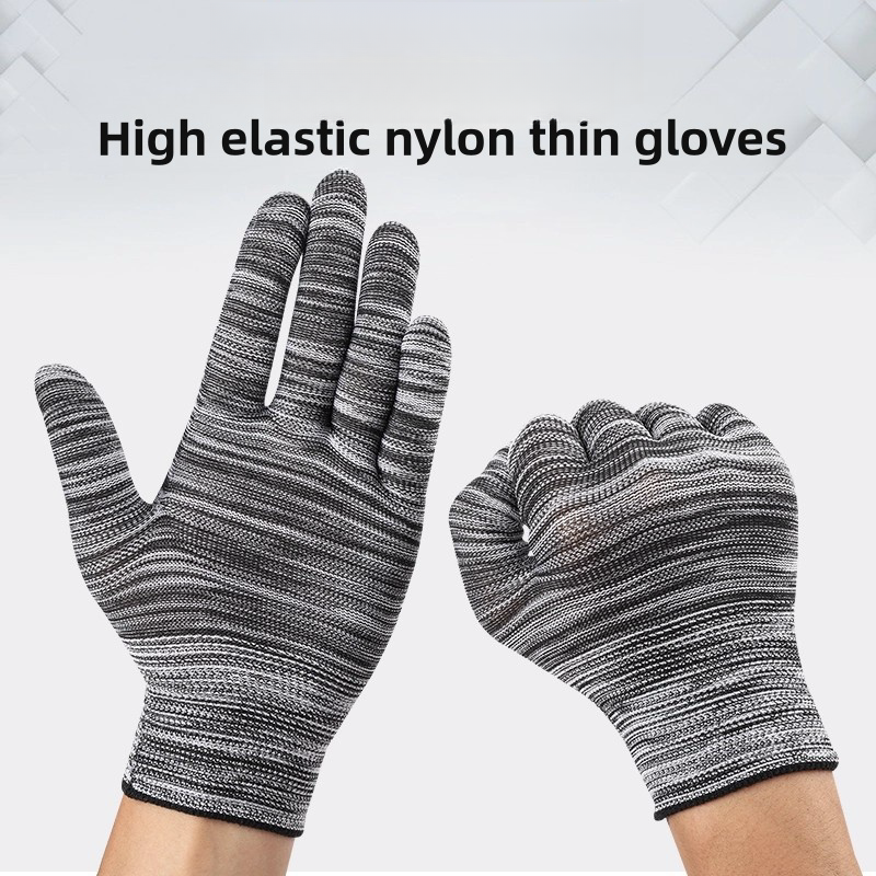 Ultra-thin color striped elastic polyester line breathable, non-slip and dust-free work sunscreen labor protection work gloves